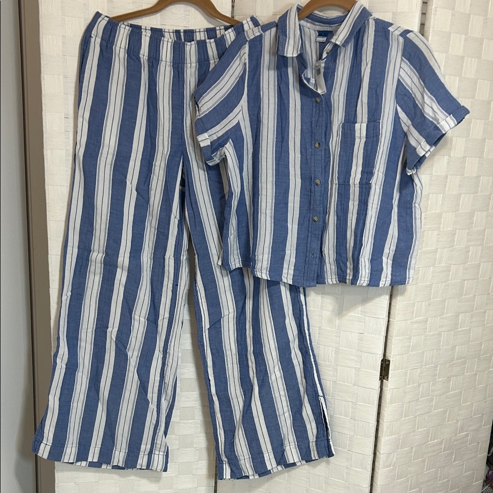 Old Navy Blue and White Striped Lounge Set
